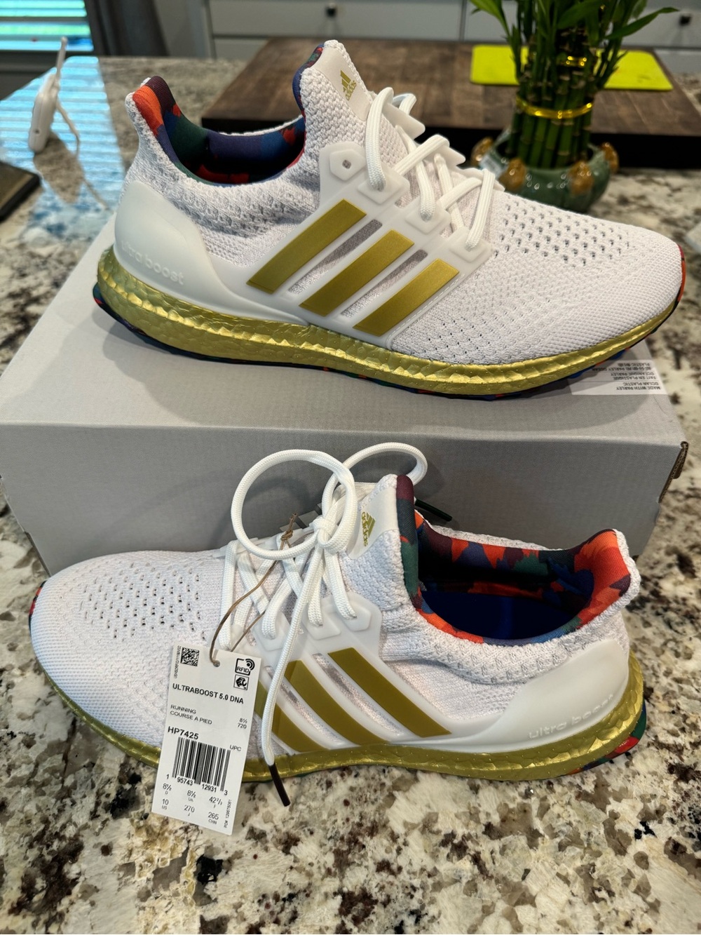 Adidas Ultraboost 5.0 DNA white and gold NWT women’s sz 10.5